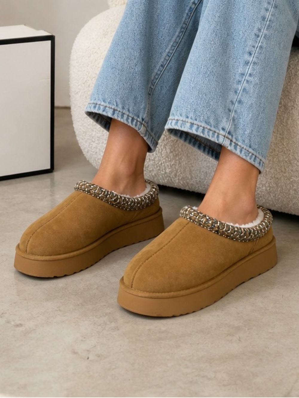 Steve Madden Chestnut Brown Faux Fur Platform Slip-On Mules Slippers New size 7